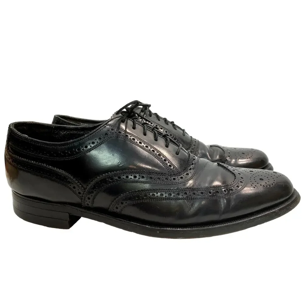 Vintage Florsheim Black Leather Wingtip Oxfords Men 8 Women 10